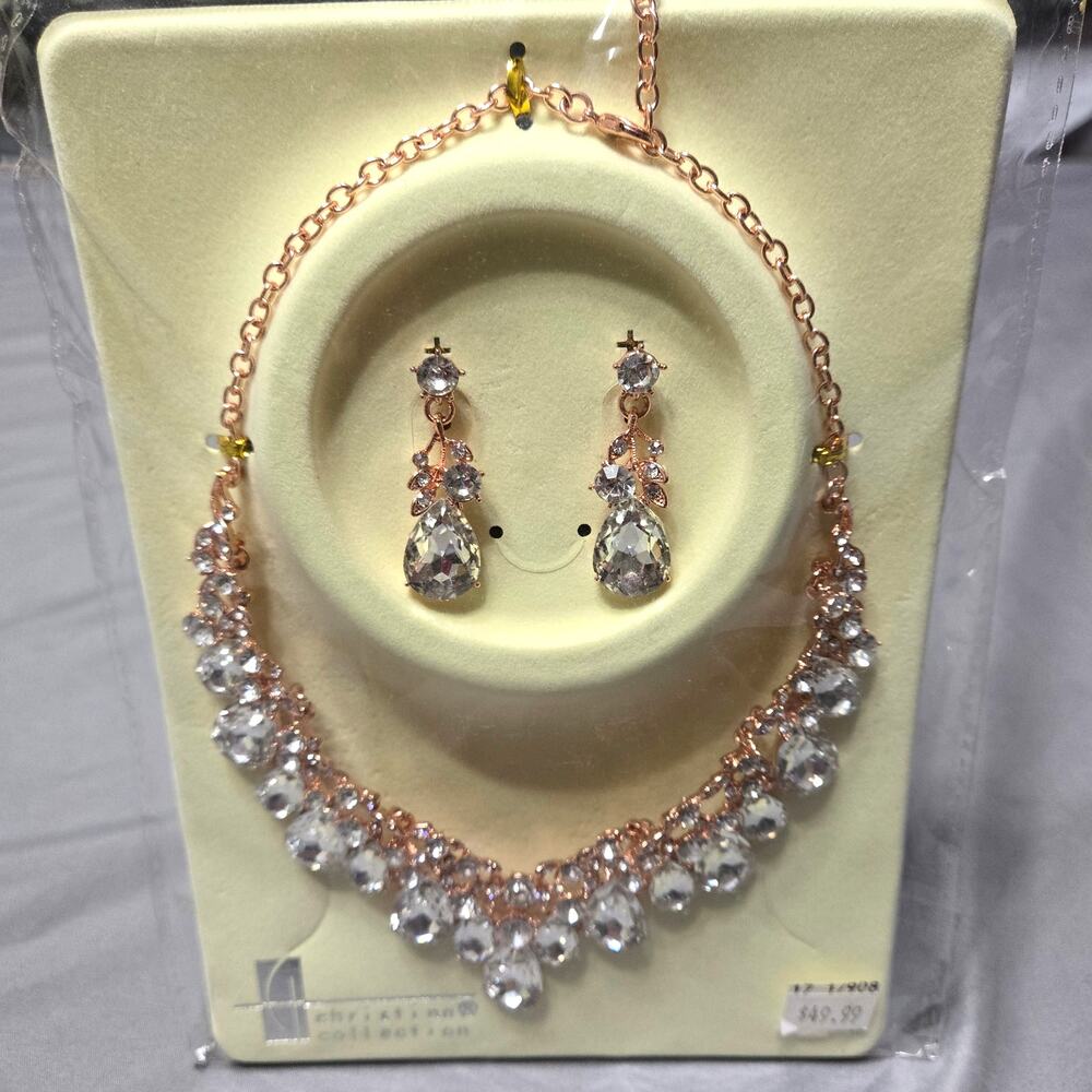 Christina Collection Rose Gold Crystal Necklace & Earring Set